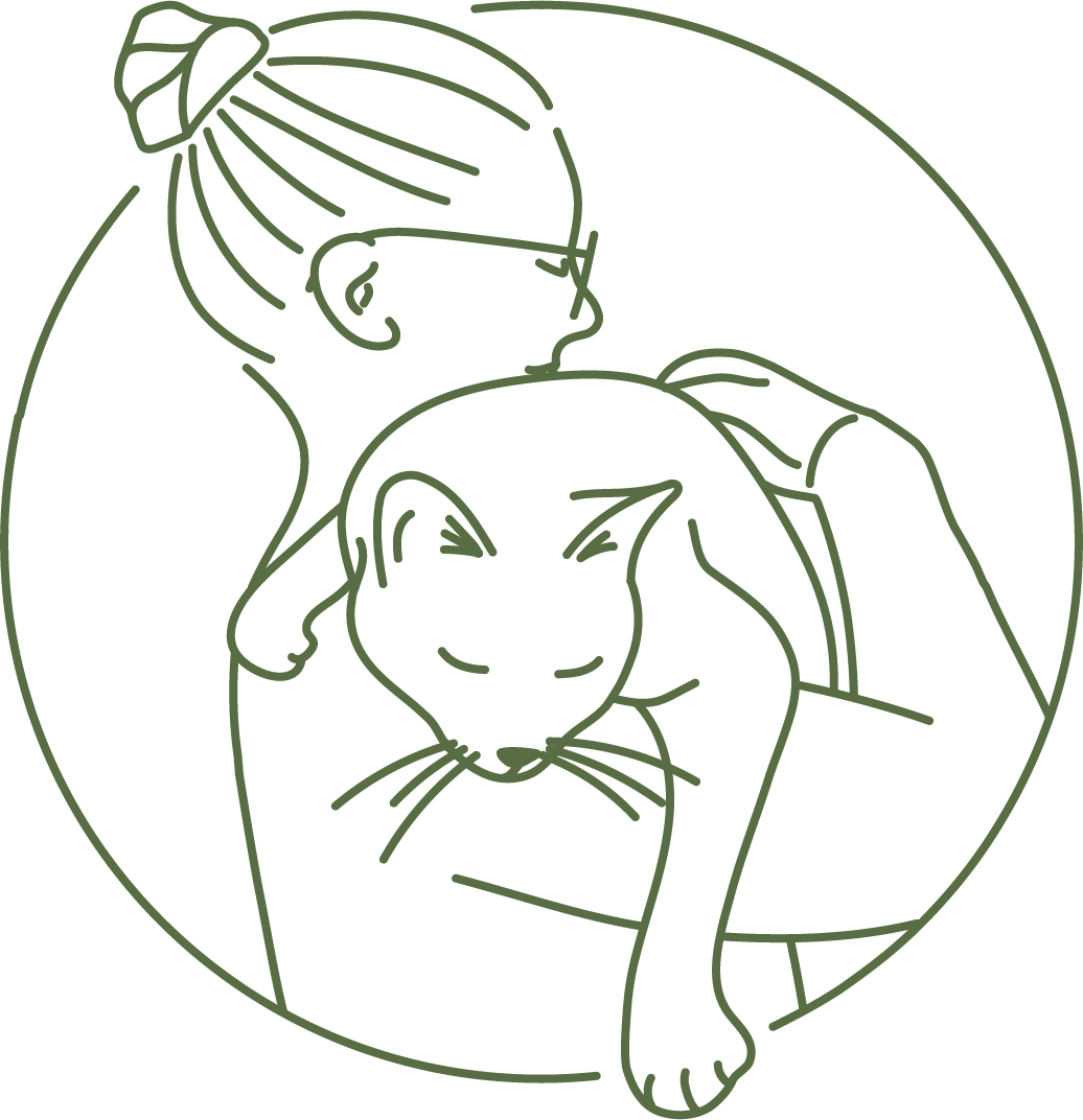 Logo d'Adeline Salvador, comportementaliste et pet-sitter, portant son chat sur l'épaule, tous deux affichant un regard paisible.